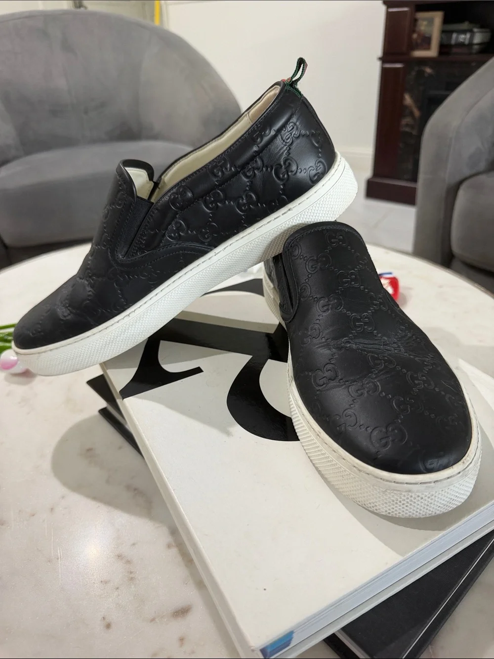 Gucci leather slip on sneakers